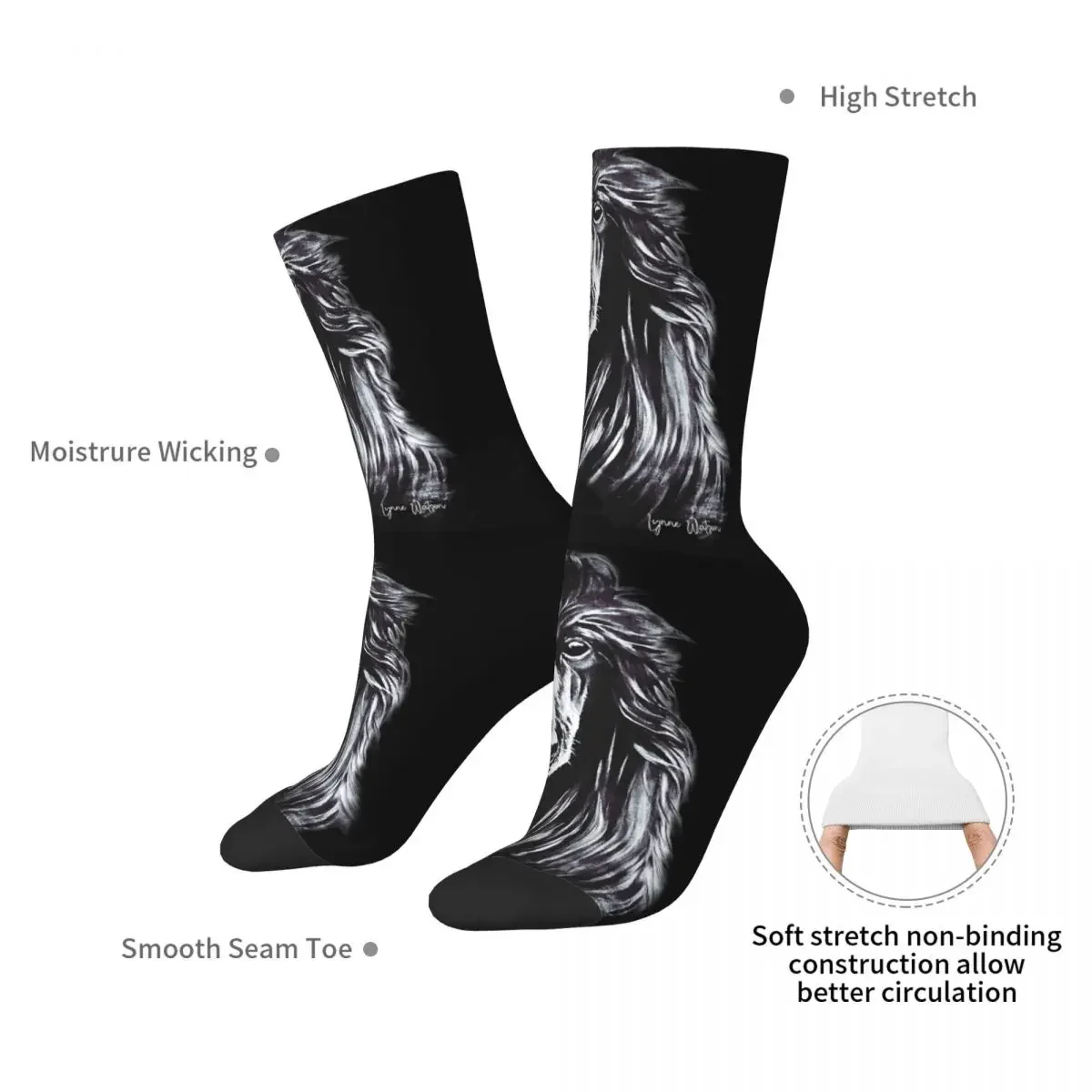 Afghan In Shadows Black Afghan Hound Socks Harajuku Sweat Absorbing Stockings All Season Long Socks Accessories for Unisex Gifts