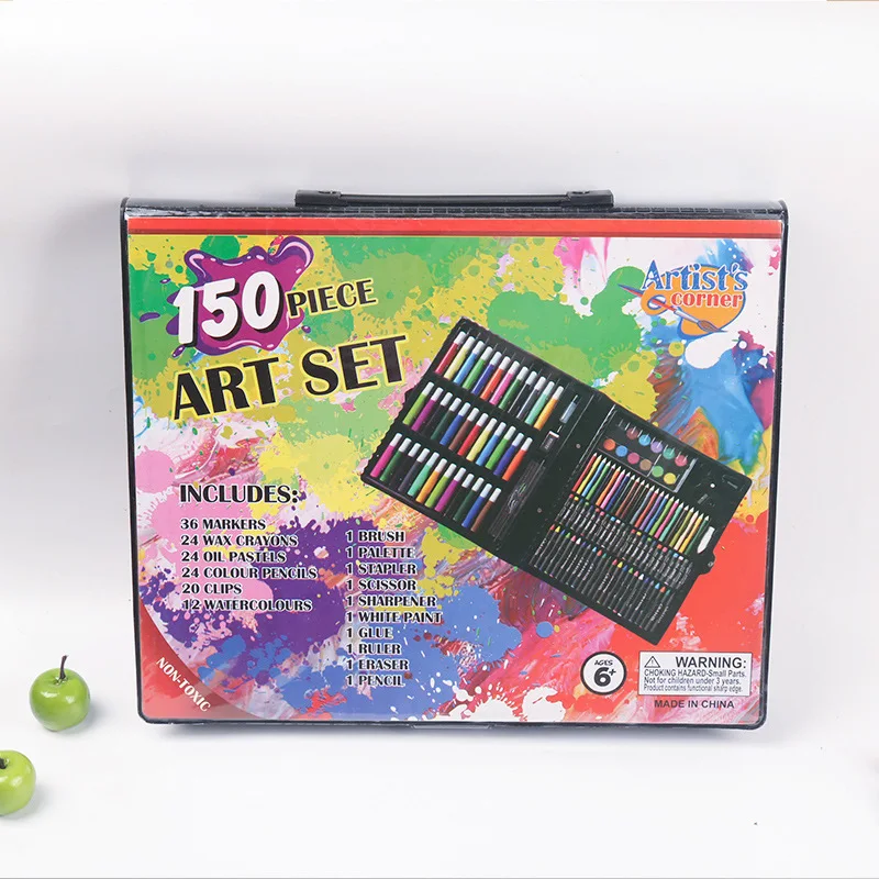 150 Brush Set Children's Painting Stationery Art Oil Painting Stick Tool Watercolor Pen Crayon Pencil Graffiti Gift Box