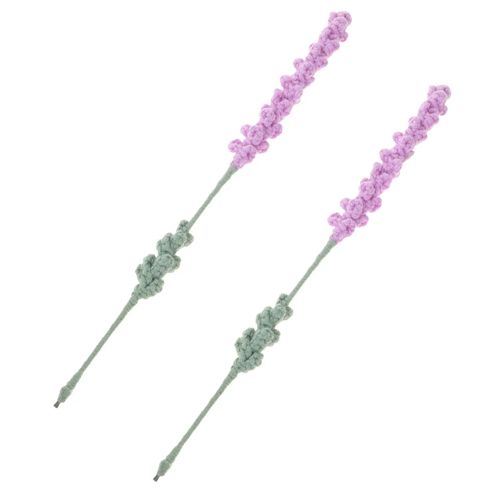 2Pcs Crochet Lavender Flowers Handmade Realistic Artificial Floral Decoration Wedding Table Centerpieces Yarn Home