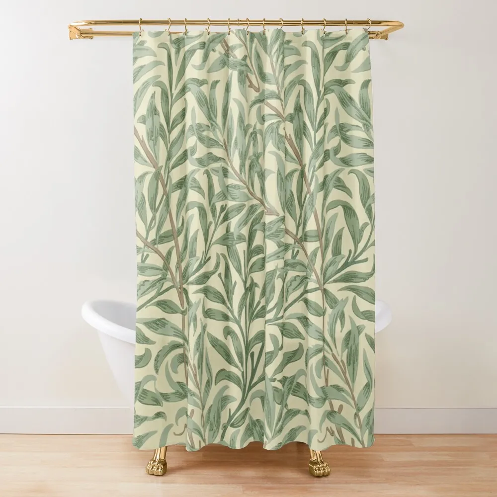 William Morris Shower Curtain,Green Shower Curtain Set for Bathroom Heavy Weight Fabric Decorative Bath Curtain Washable Curtain