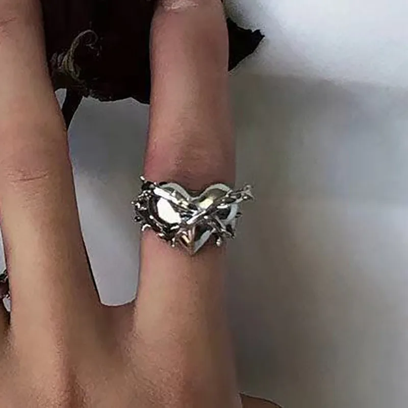 2022 Silver Color Minimalist Irregular Twined Finger Rings Creative Geometric Punk Opening Rings for Women Girls Jewelry