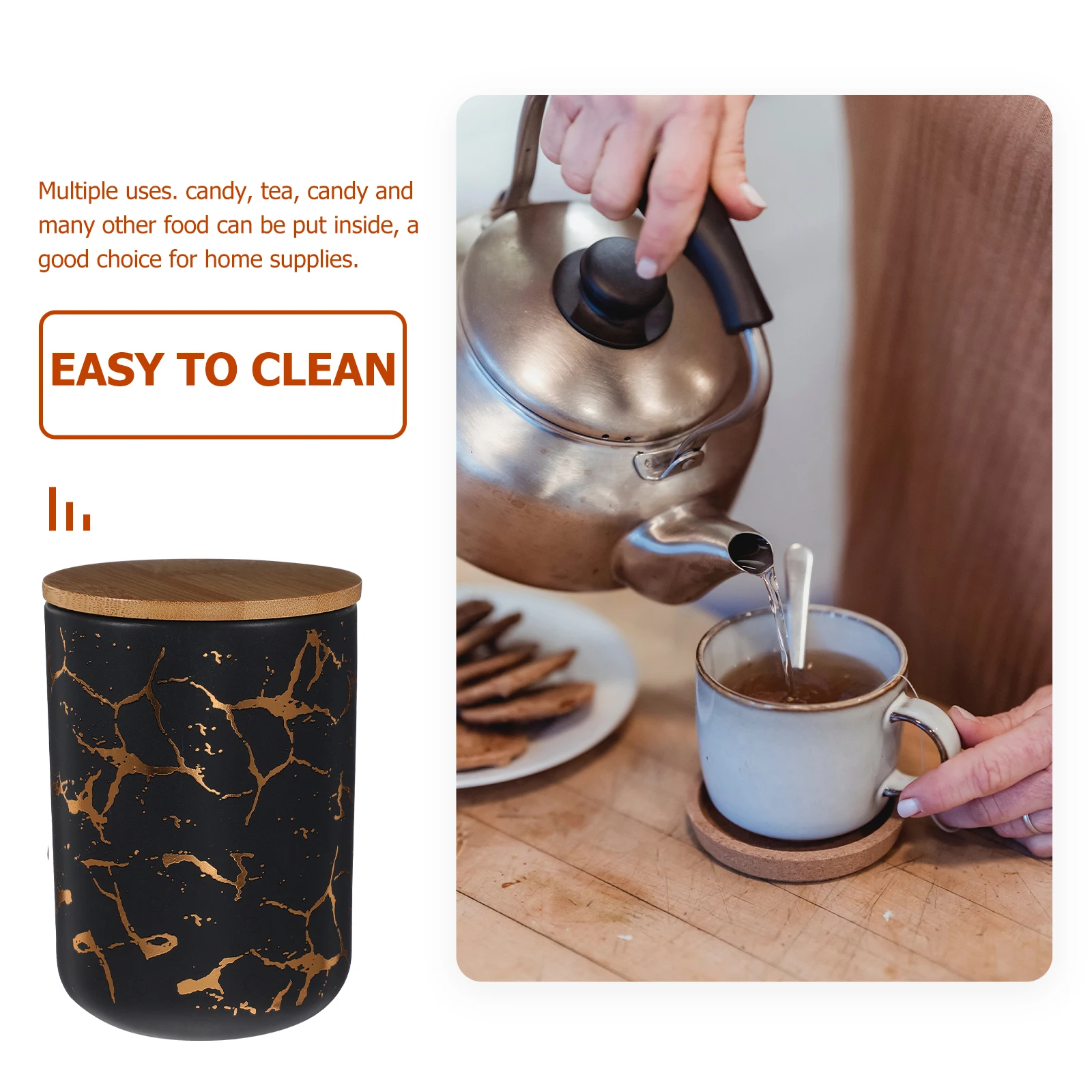 

Ceramic Wood Silicone Tea Storage Containers Sealed Jars Airtight C Sugar Holder Dry Food Tin Home Kitchen Accessories