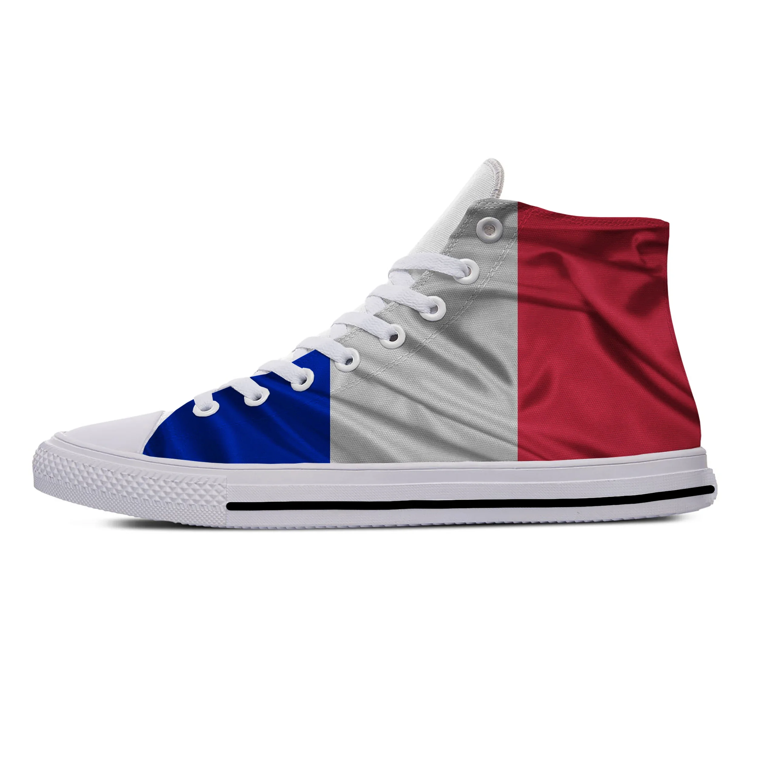 Sepatu kain kasual mode populer Lucu bendera Prancis musim panas populer Sneakers Pria Wanita terbaru High Top sepatu papan klasik