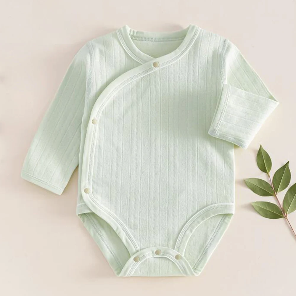 ملابس للأولاد حديثي الولادة من عمر 0 إلى 3 أشهر بلون سادة من القطن للأطفال البنات بأكمام طويلة لربيع الخريف ثوب فضفاض لحديثي الولادة #3