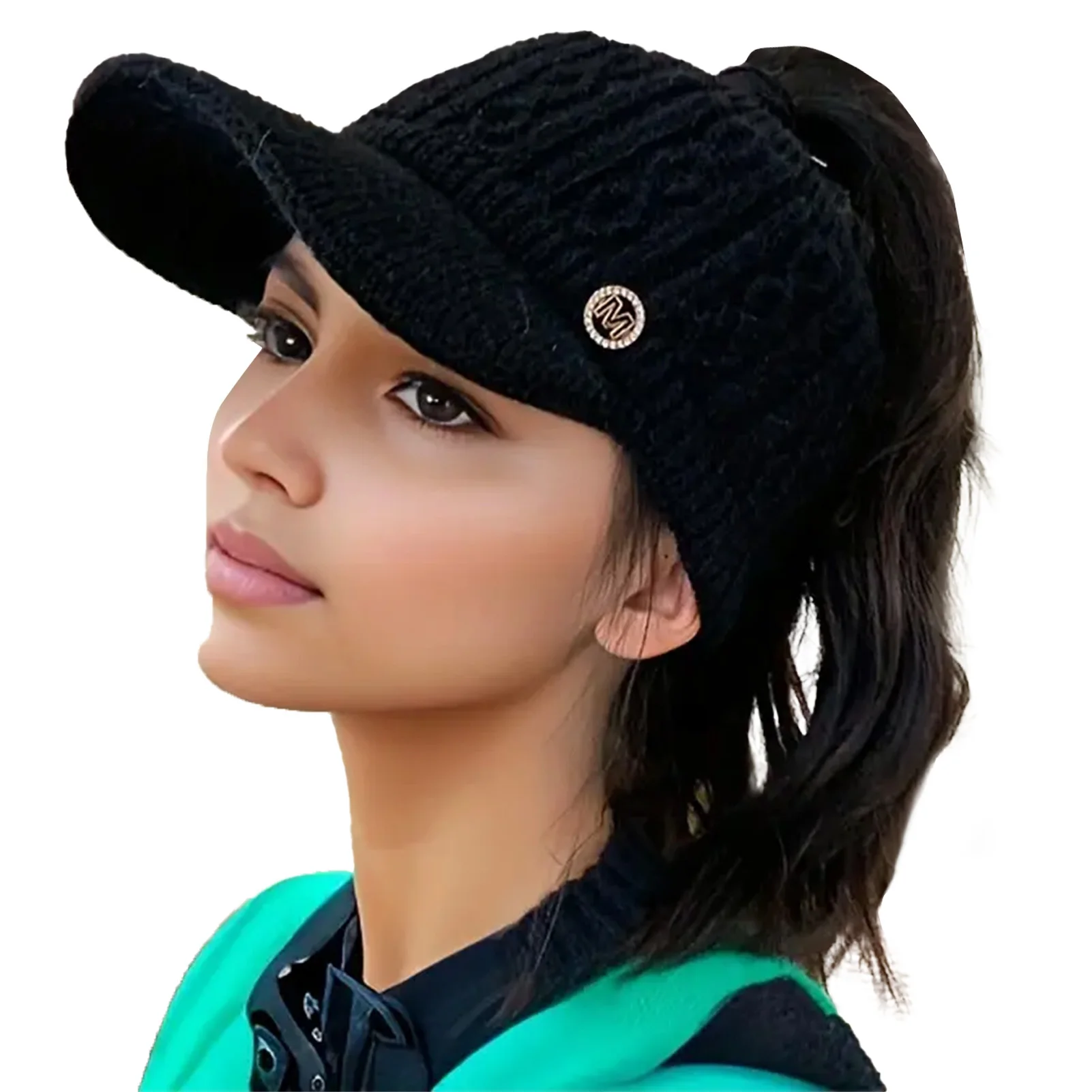 Autumn and Winter Woolen Duck Tongue Cap Teenage Fashion Versatile Hat Female Leakage Ponytail Outdoor Padded Warm Knitted Cap