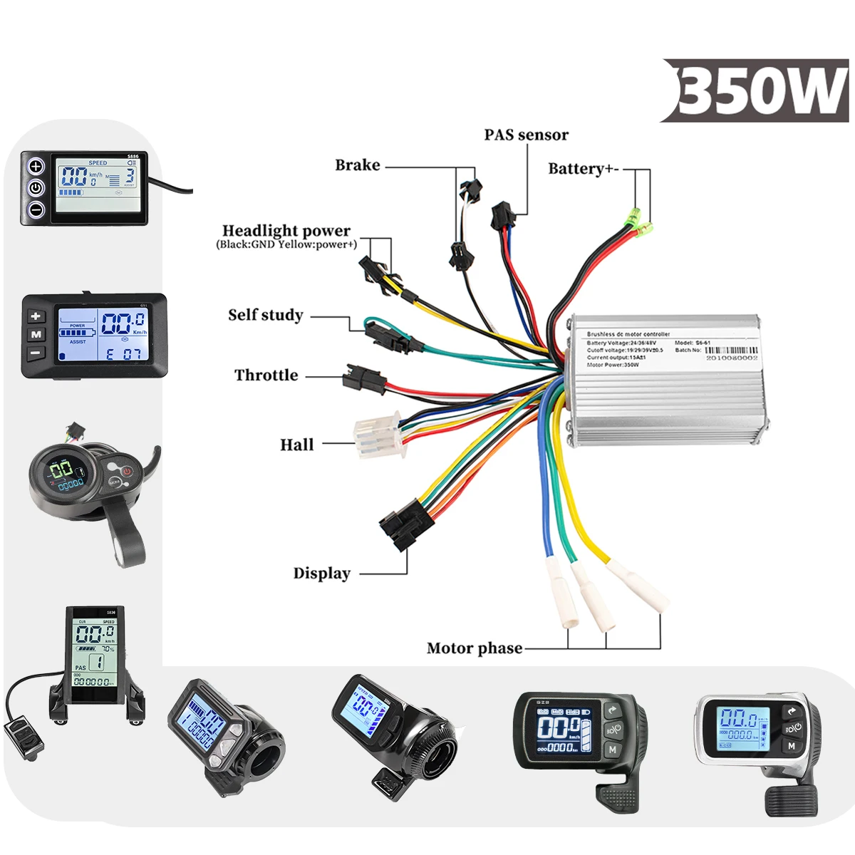 LCD Display E-bike Accessories Parts 350W Brushless Controller for E-Car E-Scooter Electre Accessories Parts S830 124DX S886 GZ3