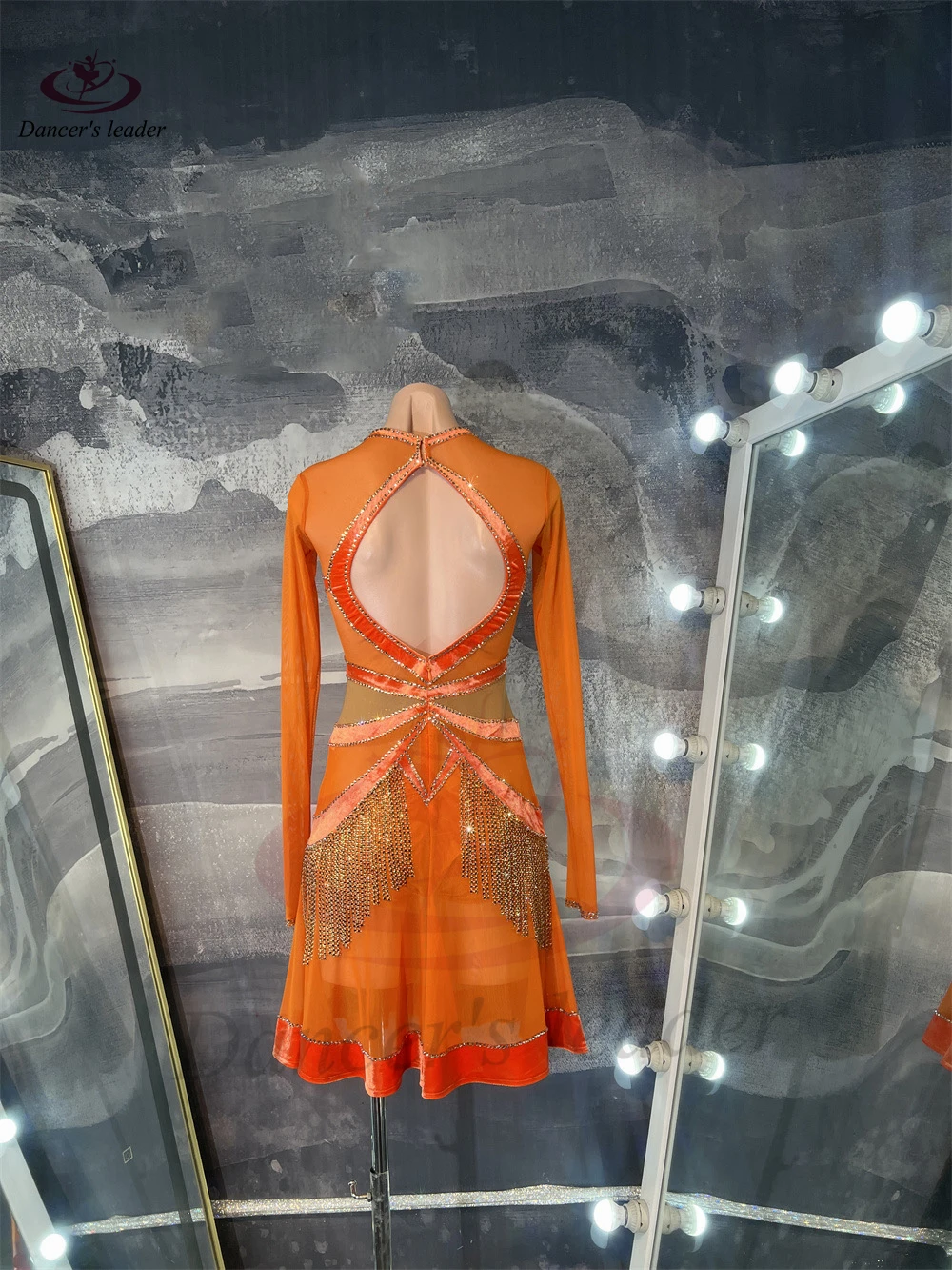 Dança latina ab pedra feminino adulto crianças high end personalizado ouro borla emenda malha preto piscina samba vestido