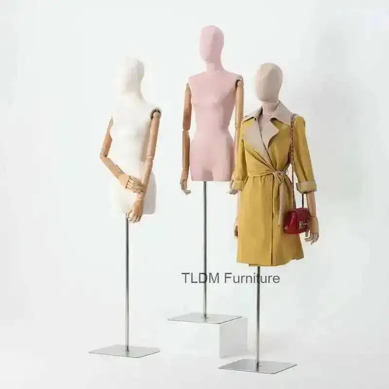 

Fabric Wooden Cover Head High-quality Arms Female Full Cloth Mannequin Body Metal Base for Wedding Display Women Model