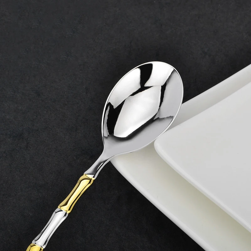 Silver spoon 99.9% pure silver long handled bamboo coffee spoon, children's pure silver gilded small spoon, household silver tab
