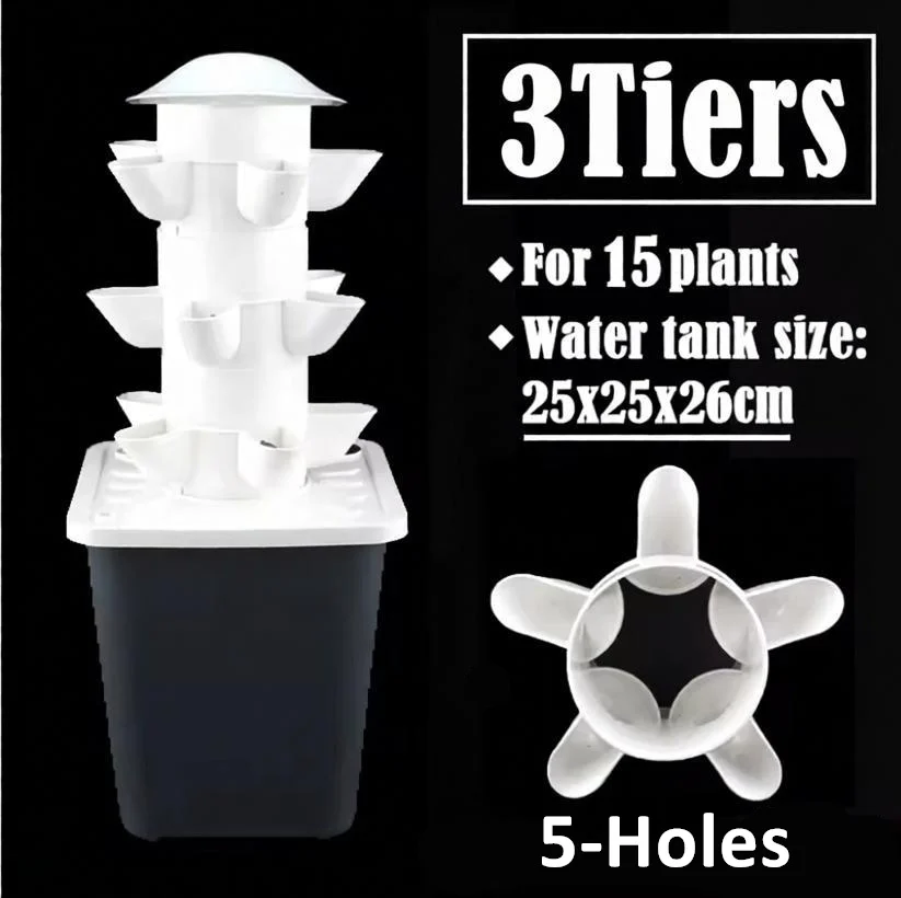 Hydroponic Growing Tower,3 Layers 15 Pots Vertical Garden Planter for Soilless Cultivation Herbs Fruits Vegetables