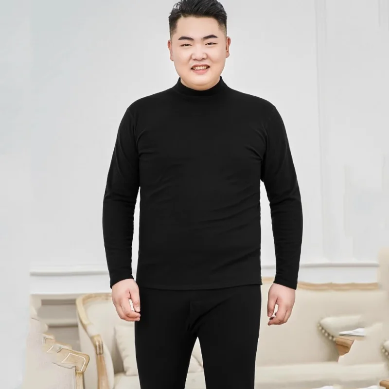 2 قطعة الرجال الشتاء سماكة المخملية ملابس اخلية حرارية حجم كبير بلايز السراويل نصف عالية طوق بأكمام طويلة تي شيرت البلوفرات الدافئة #4