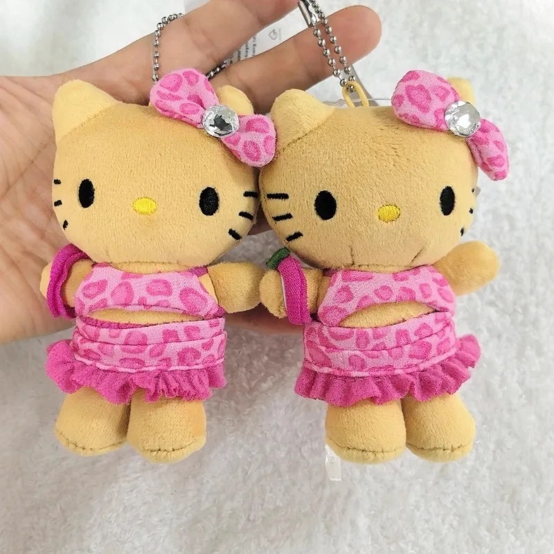 

10cm Repipi Co-branded Hawaiian Black Leather Hellokittys Plush Doll Sanrios Girl Y2k Bag Pendant Cute Toy Keychain Decoration