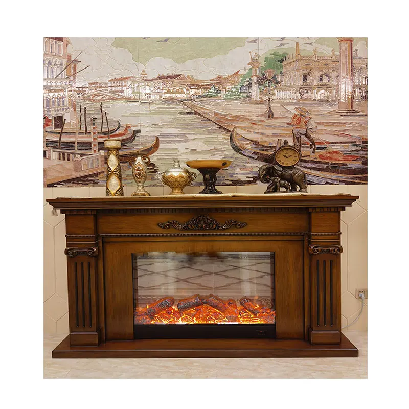 2022 Living Room Oak Wood Carving Simulation Wood Burning Decor Flame Heater Electric Fireplace