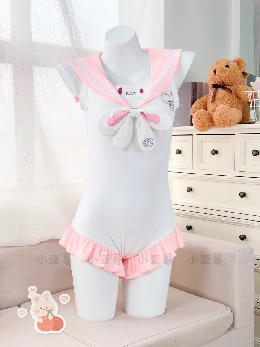 Summer Swimming Suit for Women Sweet and Cute Wind Sailor Girl One-piece Swimsuit Femme Ruffle Edge Bathing Suit Women