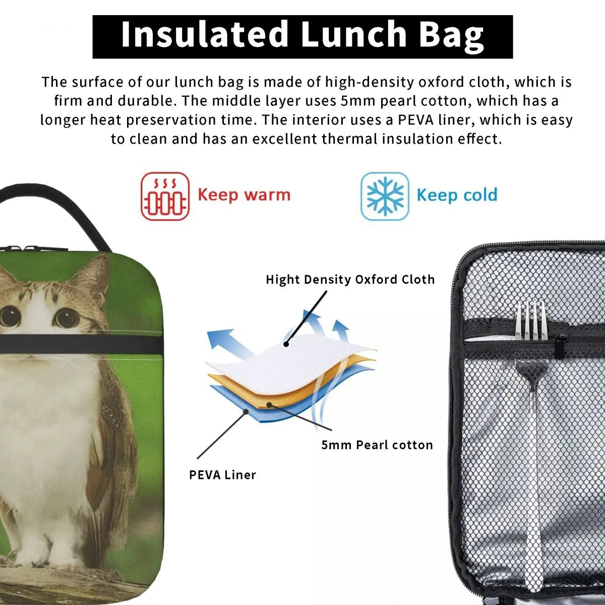 Chat hibou drôle malédiction Internet tendance Meme sac à déjeuner Kawaii boîte à déjeuner pour unisexe école pratique sac isotherme sacs à déjeuner thermiques
