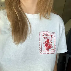 Feeling Berry Good Pocket Printing Women Cute White T Shirts Summer 100% Cotton Loose Casual Tops Vintage Style Aesthetic Tees