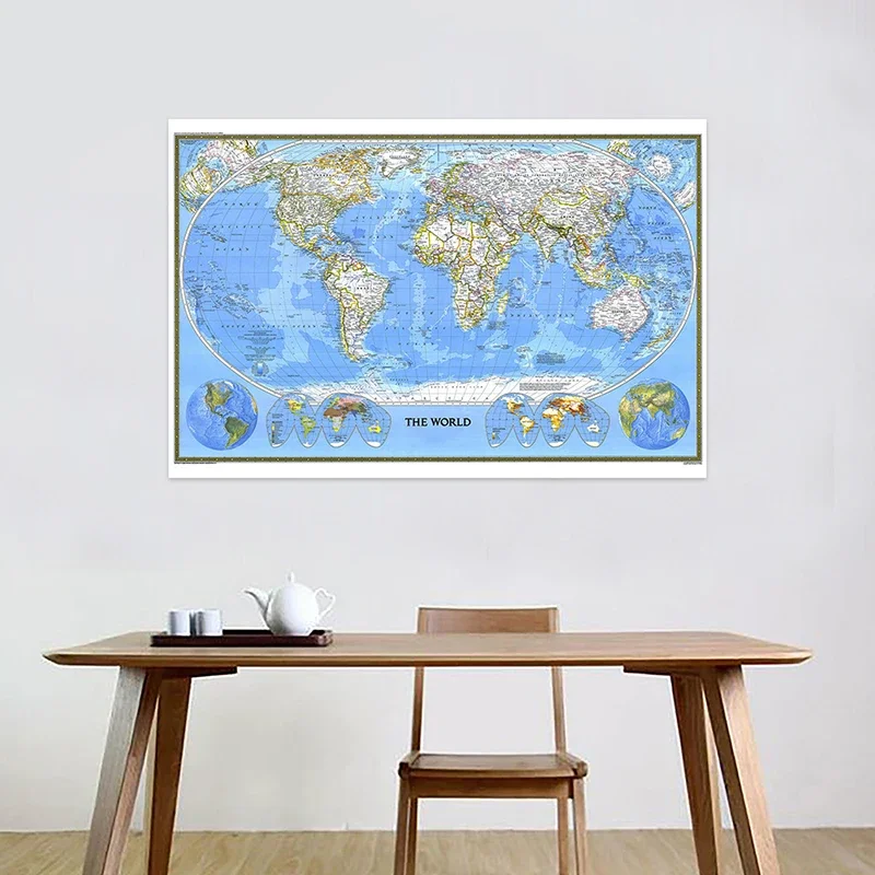 1988 The Retro World Map Non -woven Canvas Painting Wall Art Poster and Prints Home Decoration School Office Supplies 150*100cm