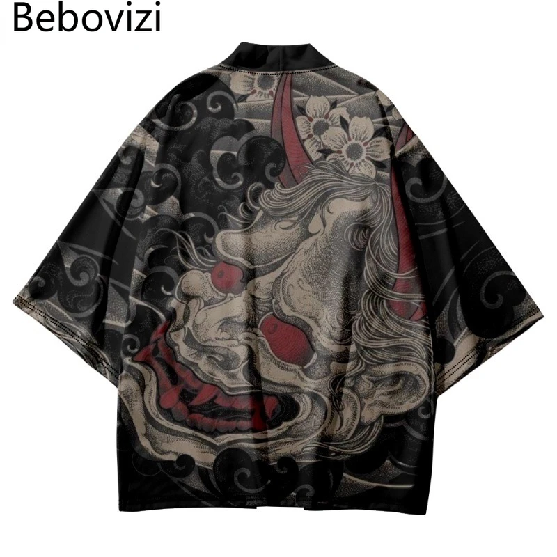 

Streetwear Men Women Cardigan Cosplay Haori Demon Print Japanese Manga Beach Kimono Harajuku Tops Robe Yukata Clothes