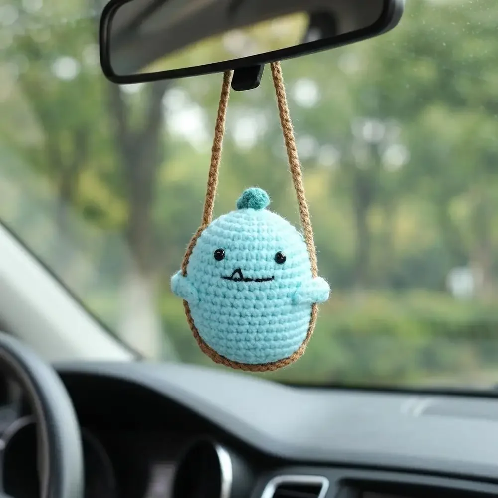 Cute Animal Crochet Animal Car Interior Decor Accessories Ornaments Frog Car Interior Pendant Car Rearview Mirror Decoration