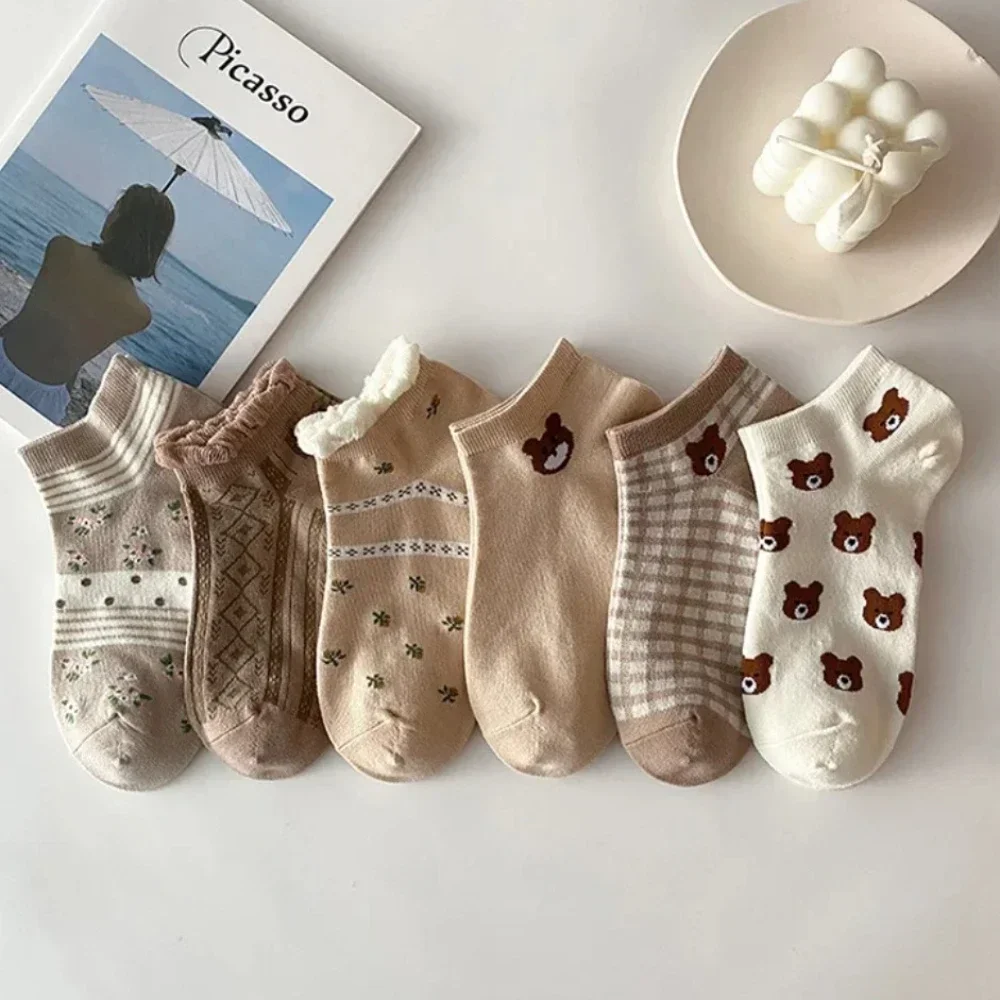 

1pc Cute Cartoon Bear Thin Cotton Sock Women's Retro Simple Style Ankle Socks Casual Boat Socks Calcetines Mujer Ropa De Mujer