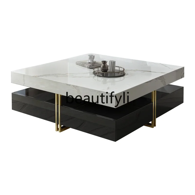 

Square coffee table square table large apartment bright rock slab square table