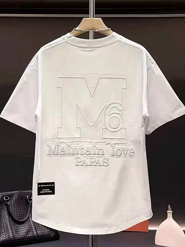 

Summer Thin Embroidered round Ne ort Sve Loose Fit Casual T-irt for Men Breathable Cotton Polyester Blend Faionabl...