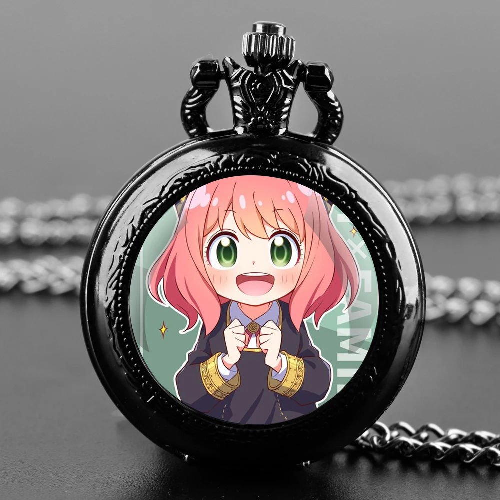 Reloj de bolsillo de cuarzo con diseño de Anime Anya Forger, conjunto de regalo con cadena duradera y cara de números árabes, regalo atemporal para niña