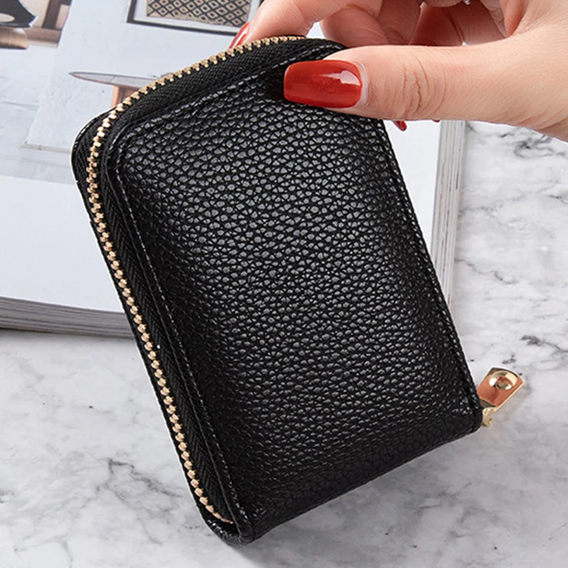 Casing Kartu Kulit PU Baru Tas ID Wanita Tempat Kartu Kredit Wanita Dompet Mini Anti-degaussing untuk Wanita 13 Dompet Slot Kartu Bank