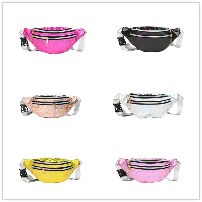 Laser Sequins Silver Waist Bag Women Shiny Gold Fanny Pack Men Chest  Bag Running Belt Bag Waterproof Pocket Sports Travel Purse