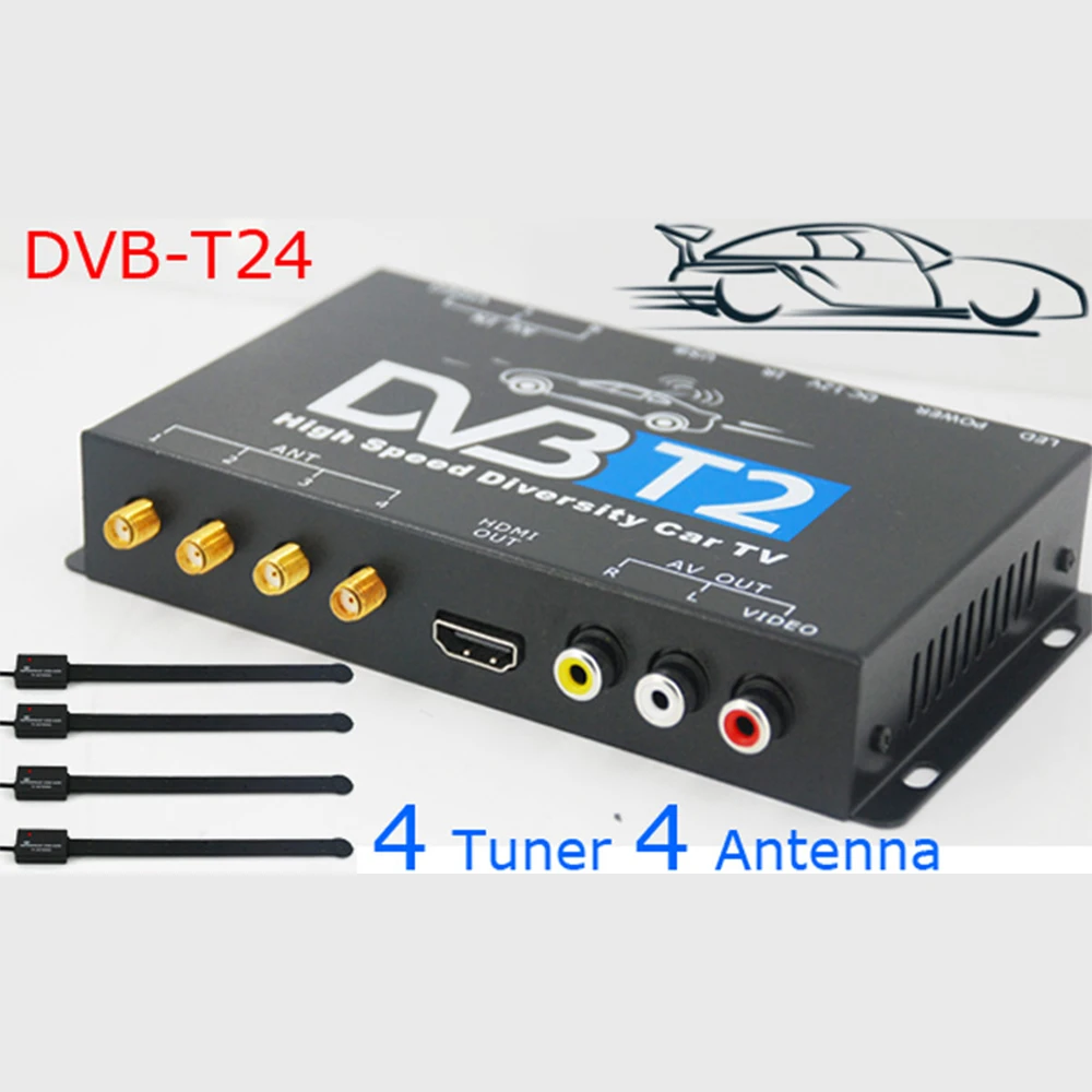 HDTV Car DVB-T2 DVB-T MULTI PLP Digital TV Receiver automobile DTV box  With 4 Tuner Antenna