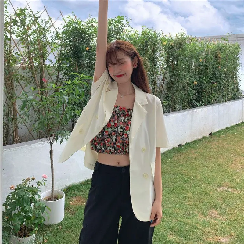 Suit Women Summer Short Sleeve Blazer Lightweight Blouse Loose Tops Korean Chic Shirt Solid Women Clothing Coats New