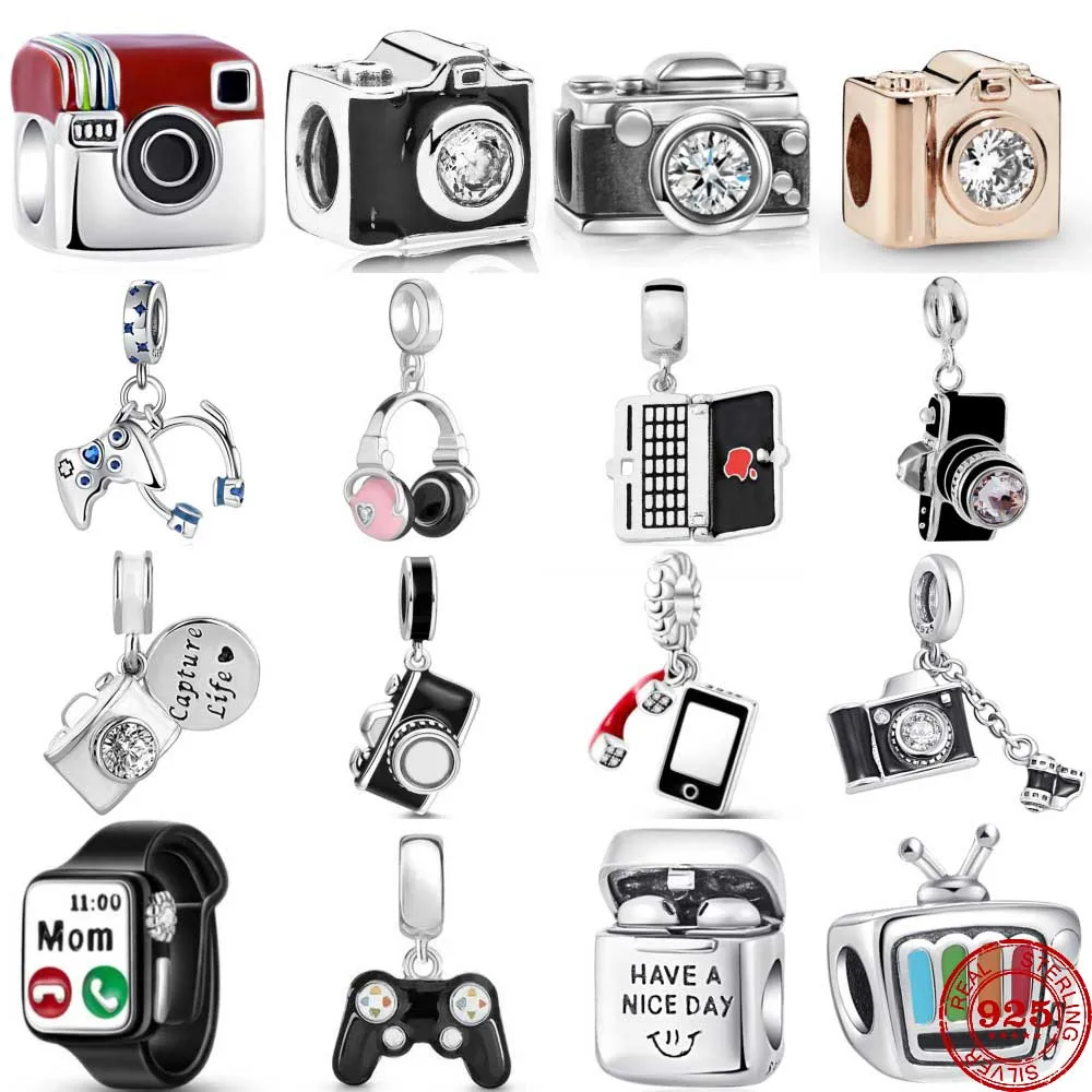 

New 925 Sterling Silver Camera Earphone Electronic Watch Charms Beads Fit Original Pandora Bracelet DIY Fashion Woman Jewelry