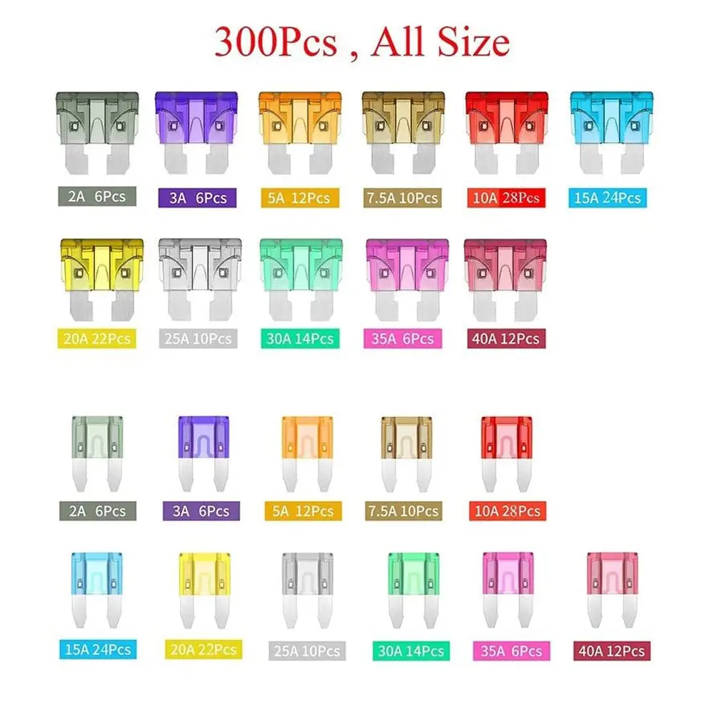 300pcs Car Blade Fuse Assortment Kit Auto Truck Automotive Medium Small Fuse Mixed Motorcycle Circuit Fuse With Box