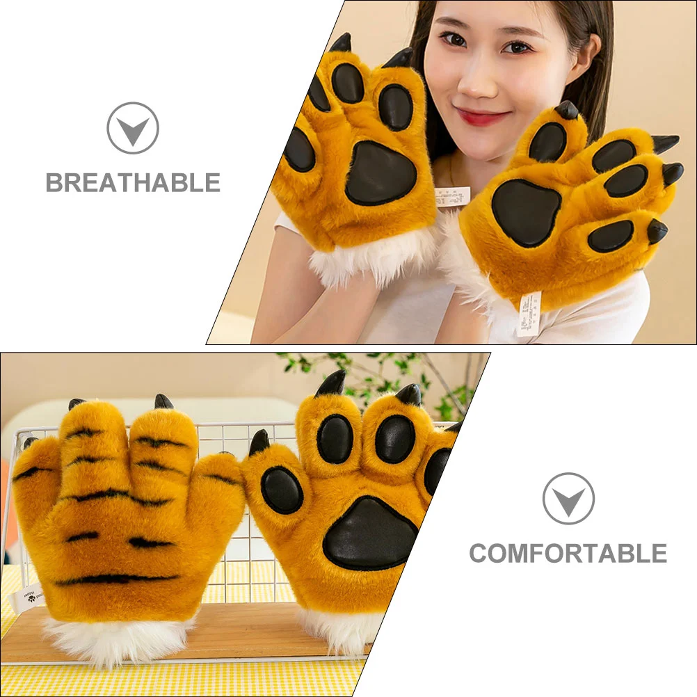 Simulierte Tigerpfote Stirnband Winter Fäustlinge Warme Handschuhe Jungen Halloween Kostüm Prop Palm Tier Klaue Party