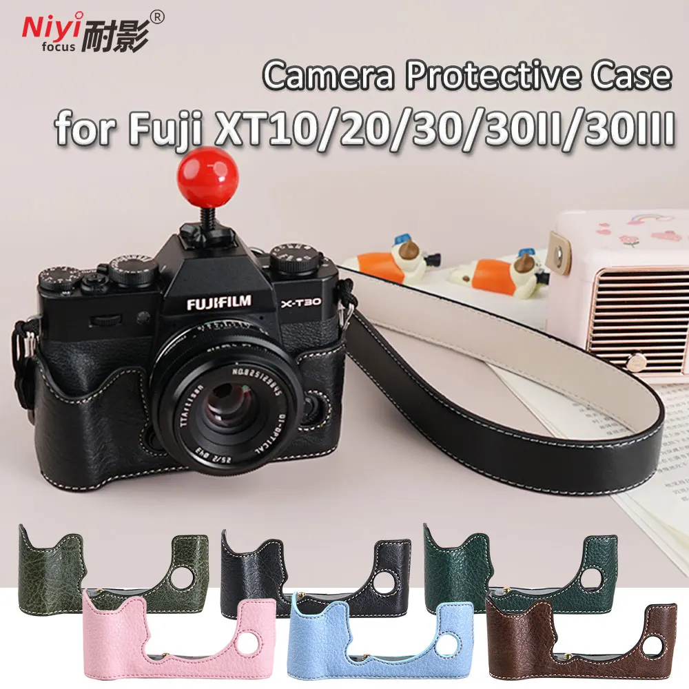 Pour Fuji X-T10 XT20 XT30 X-T30II XT30III Base demi-étui caméra étui de protection en cuir rétro mode caméra corps couverture pochette sac
