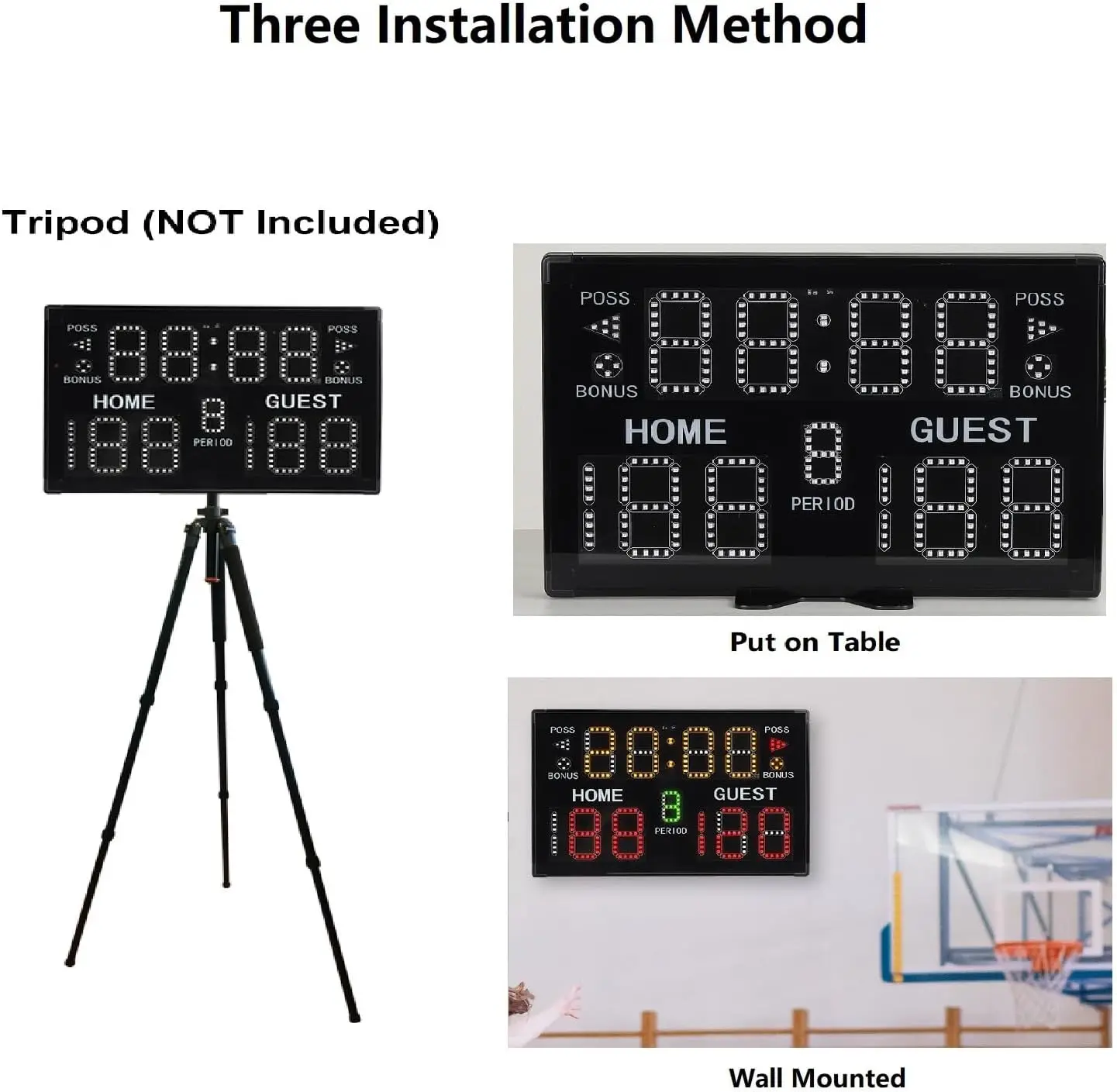 Papan Skor basket elektronik, papan skor digital profesional dengan remote kontrol terpasang di dinding papan skor game LED besar