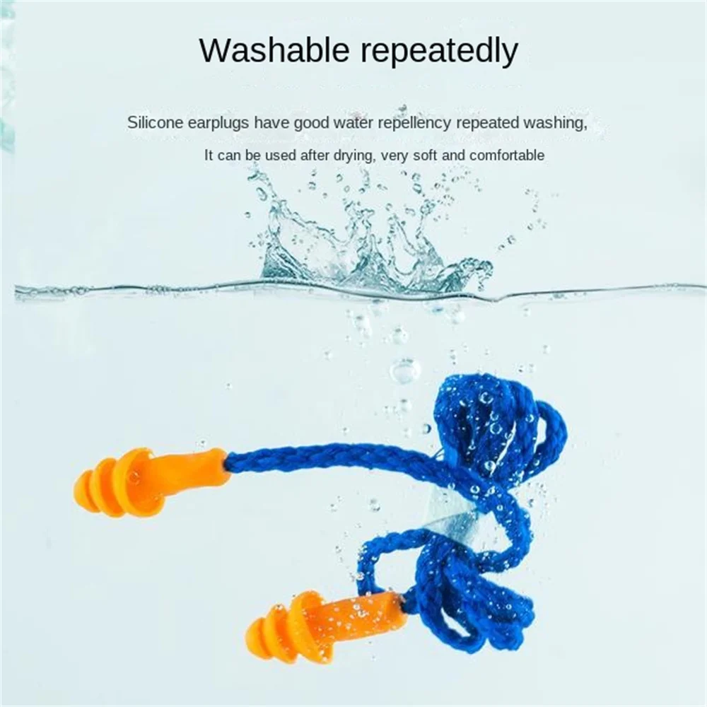 Waterproof Soft Ear Plugs Silicone Corded Reusable Hearing Safety Earplugs for Swiming Earplugs Earmuff