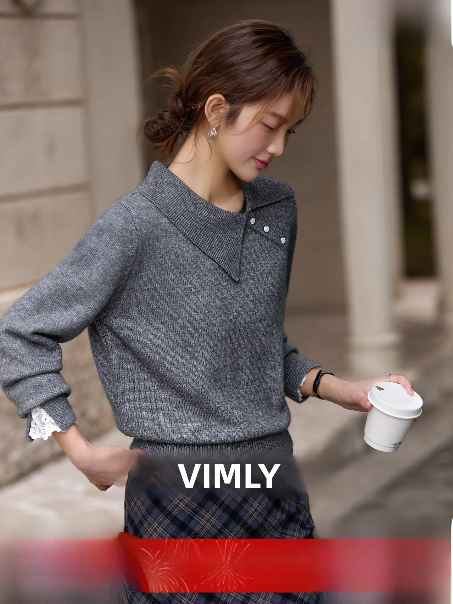 

Женский повседневный вязаный свитер с длинными рукавами и кружевом, с отложным воротником, свободного кроя, зимняя новинка, комфортный, мягкий, акриловый