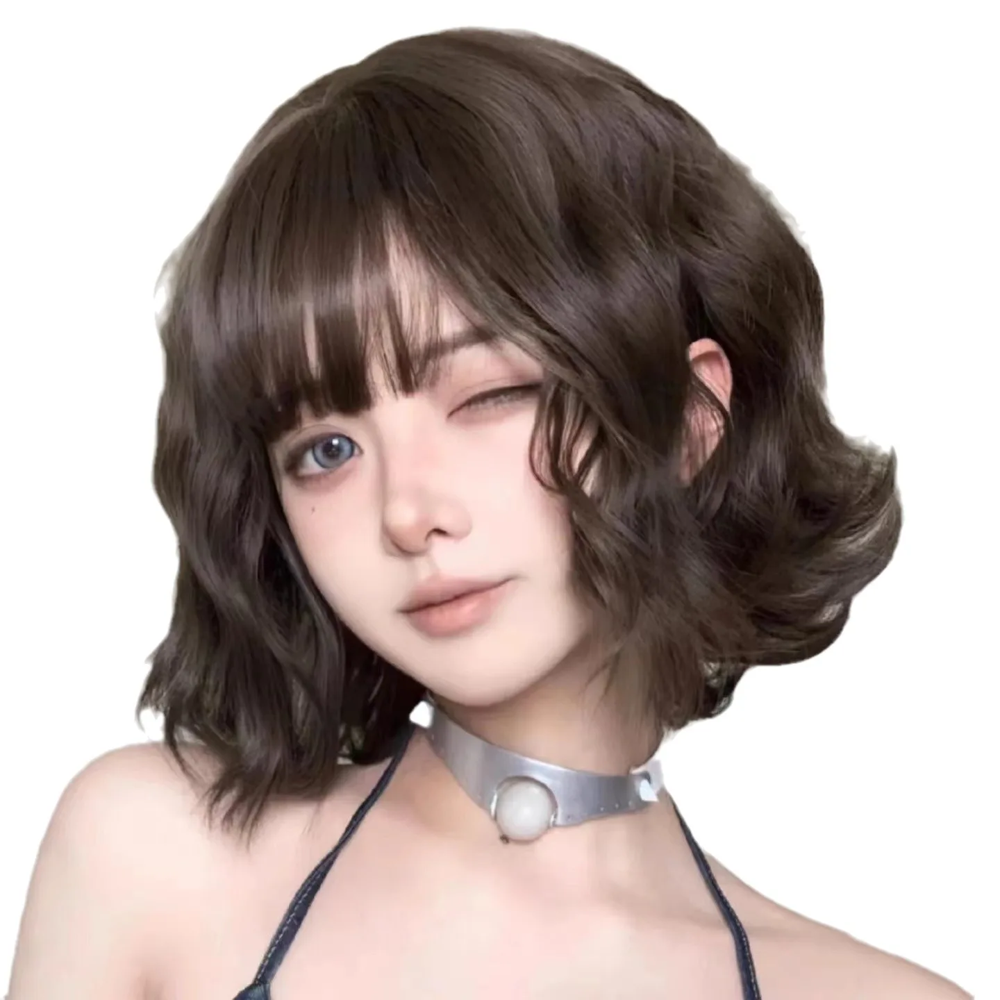 Peruca Curta Cacheada Preta para Mulheres, Alta Qualidade, Sintética, Ondas Grandes Naturais, Peruca Fashion para Mulheres