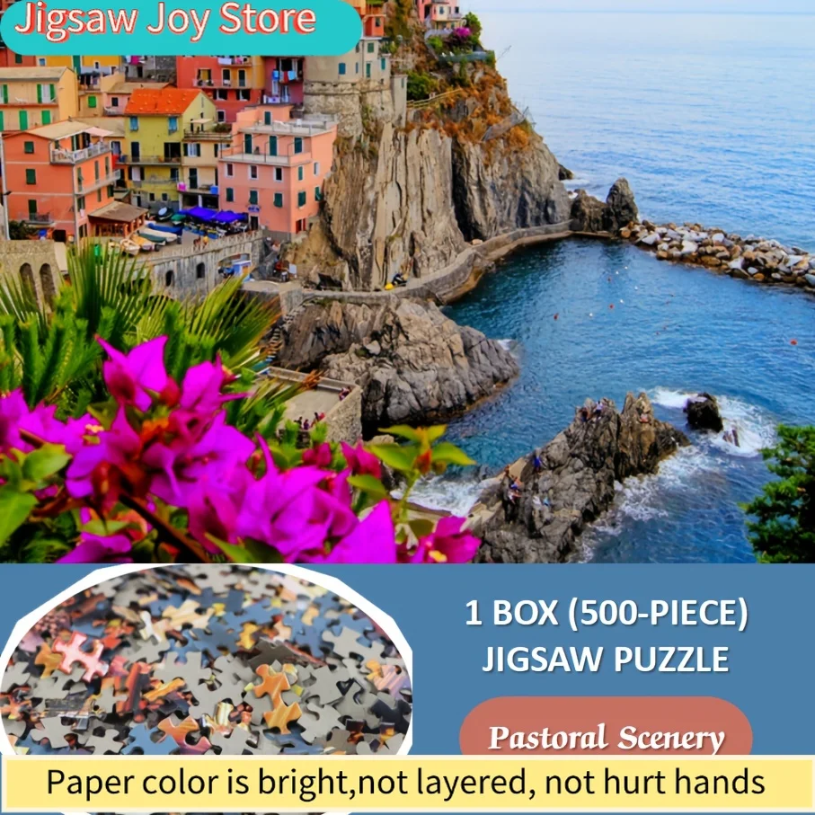 1 Box () Paper Puzzle Pieces - Fit Together Perfectly for Adults "Cinque Terre" Game - Ideal for Parties, Family & Friends Act