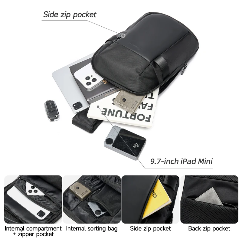 Business Chest Bag Men's One Shoulder Crossbody Bag Outdoor Travel Sling Bag Waterproof Multi Functional Sports Fanny Pack