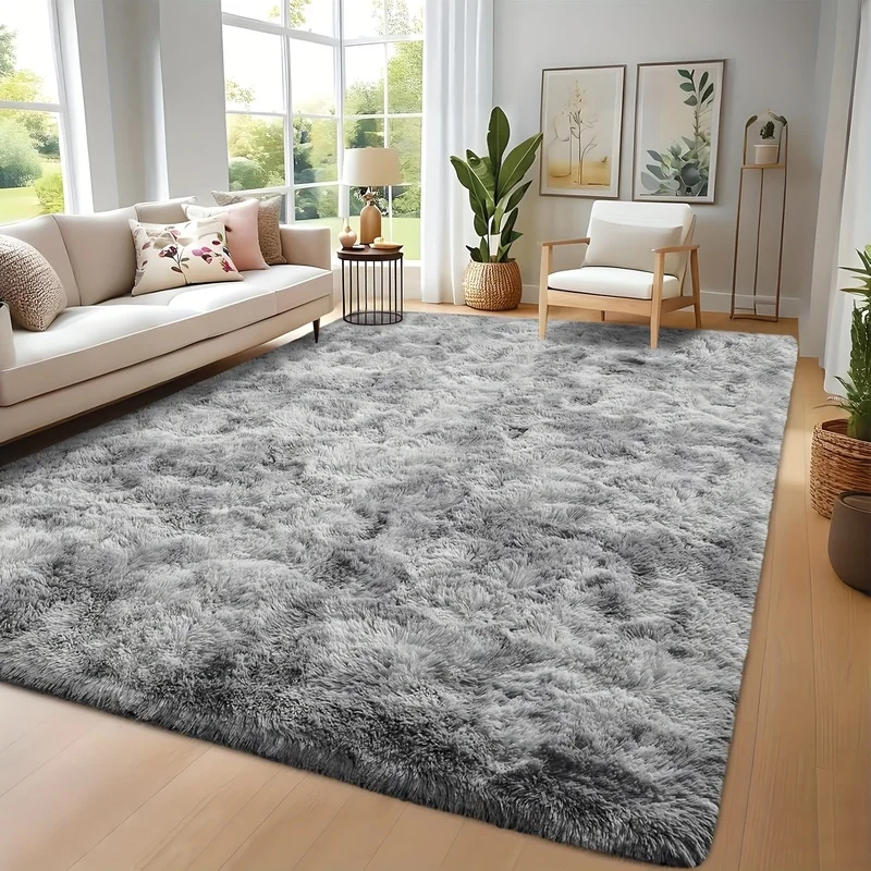 

Soft Fluffy Floor Mat - Extra Large Non-Slip Plush Texture Carpet, Suitable for Living Room, Bedroom, Playroom - Gray/Black
