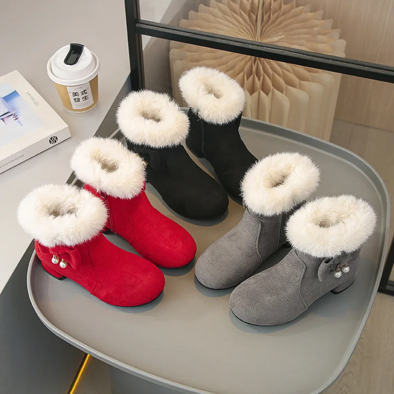 

Botas 2025Зимние новые ботинки принцессы для девочек, удобные нескользящие детские зимние ботинки, универсальные ботильоны для девочек на низком каблуке в стиле ретро, Zapatos