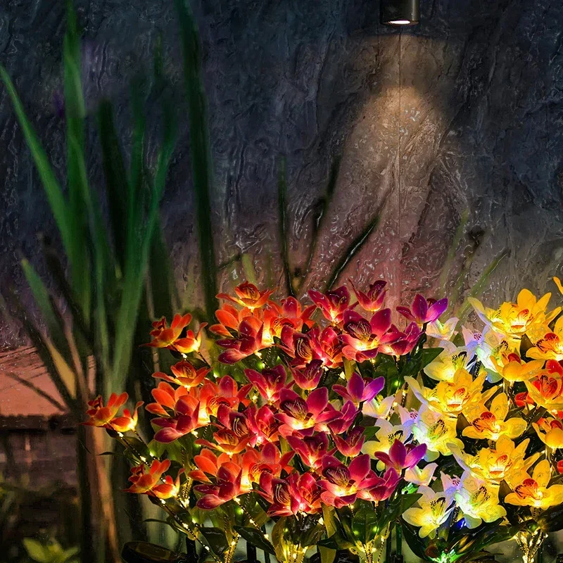 7-head Solar Orchid Lawn Lamp, Artificial Flower Lights for Patio Garden Christmas Wedding Decoration LED Solar Ground Lights