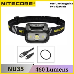 Original NITECORE NU35 460Lumens USB Rechargeable auxiliary High CRI white LED Built-in Battery powerful Headlight