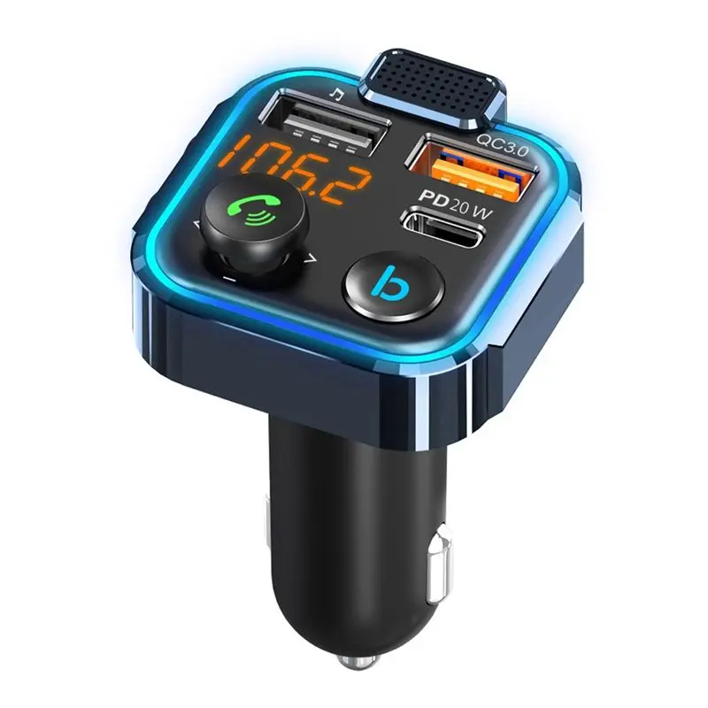 

Well Car FM Transmitter Sound Fast USB Car Adapter Support 42W PD+QC3.0 LED Backlight Wireless Call