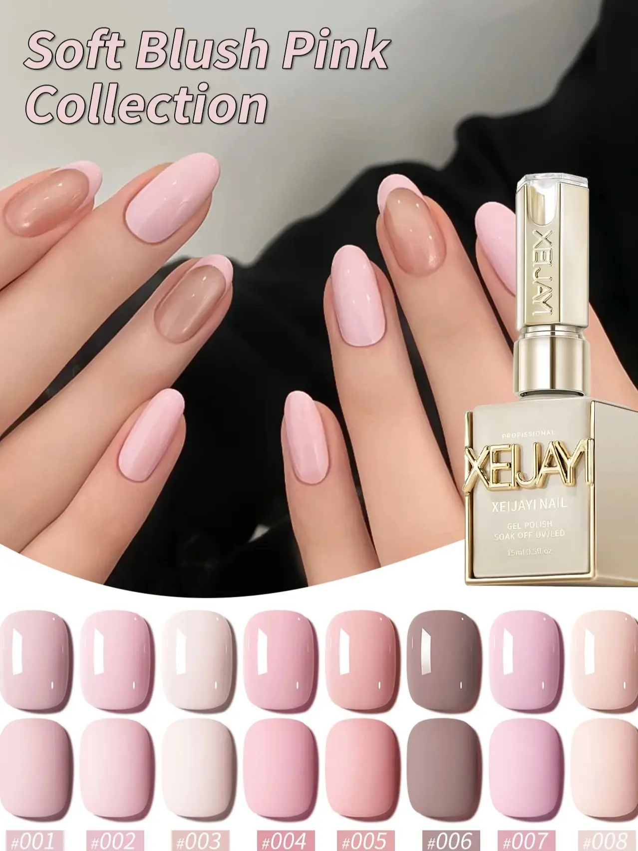 XEIJAYI 15ML 8 pièces ensemble de vernis à ongles Gel série rose, vernis à ongles par Immersion UV LED, conception de vernis à ongles bricolage de vacances pour toutes les saisons