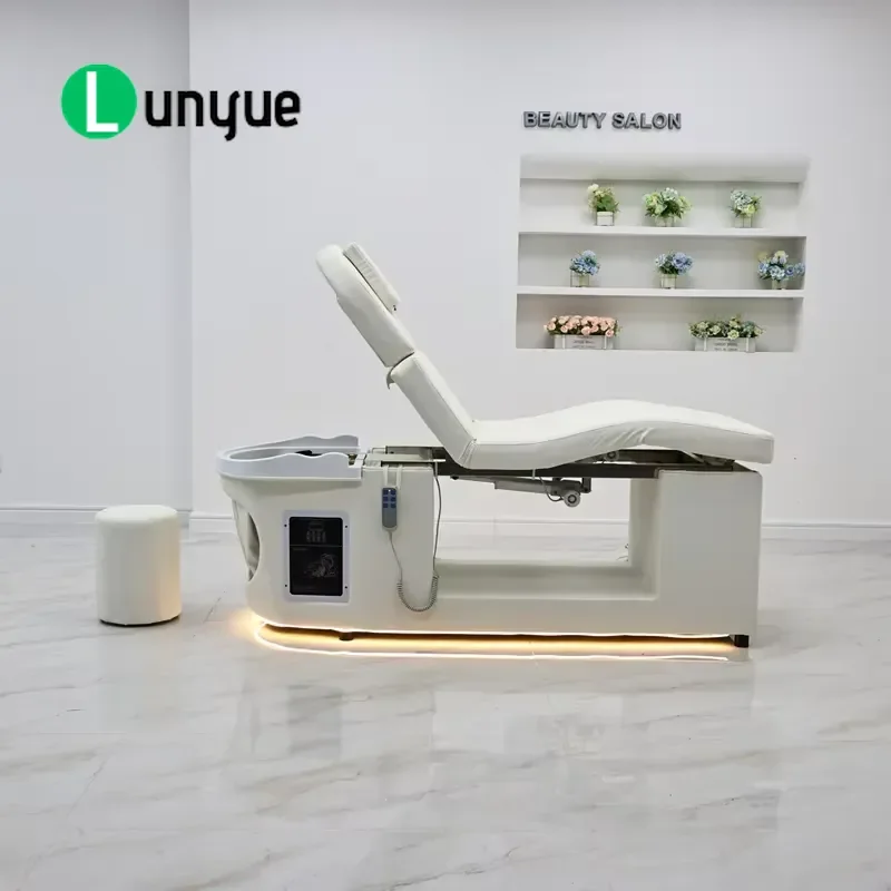 Luxury Electric Multi Function Shampoo Bed With Wooden Base Adjustable Backrest And Leg Rest For Head Spa Salons Spas