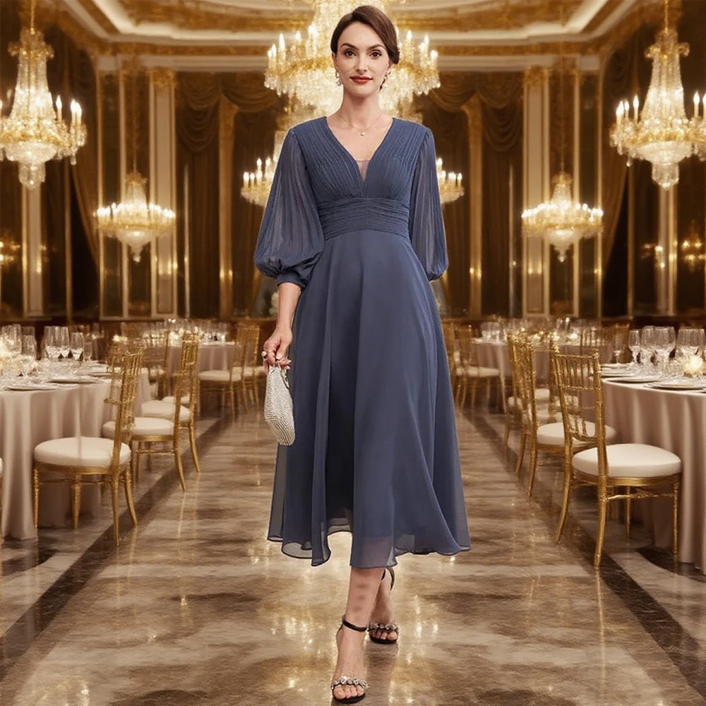 Beach Chiffon Mother of Bride Dresses 3/4 Sleeve Wedding Party Dresses for Women 2026 Summer New V Neck Beach Robe De Soirée