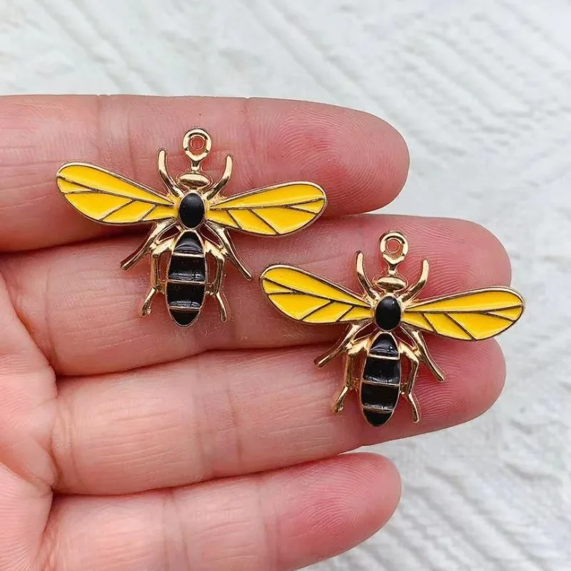 10pcs Enamel Bee Honeycomb Flower Design Charms Alloy Metal Pendants for DIY Jewelry Making Accessories